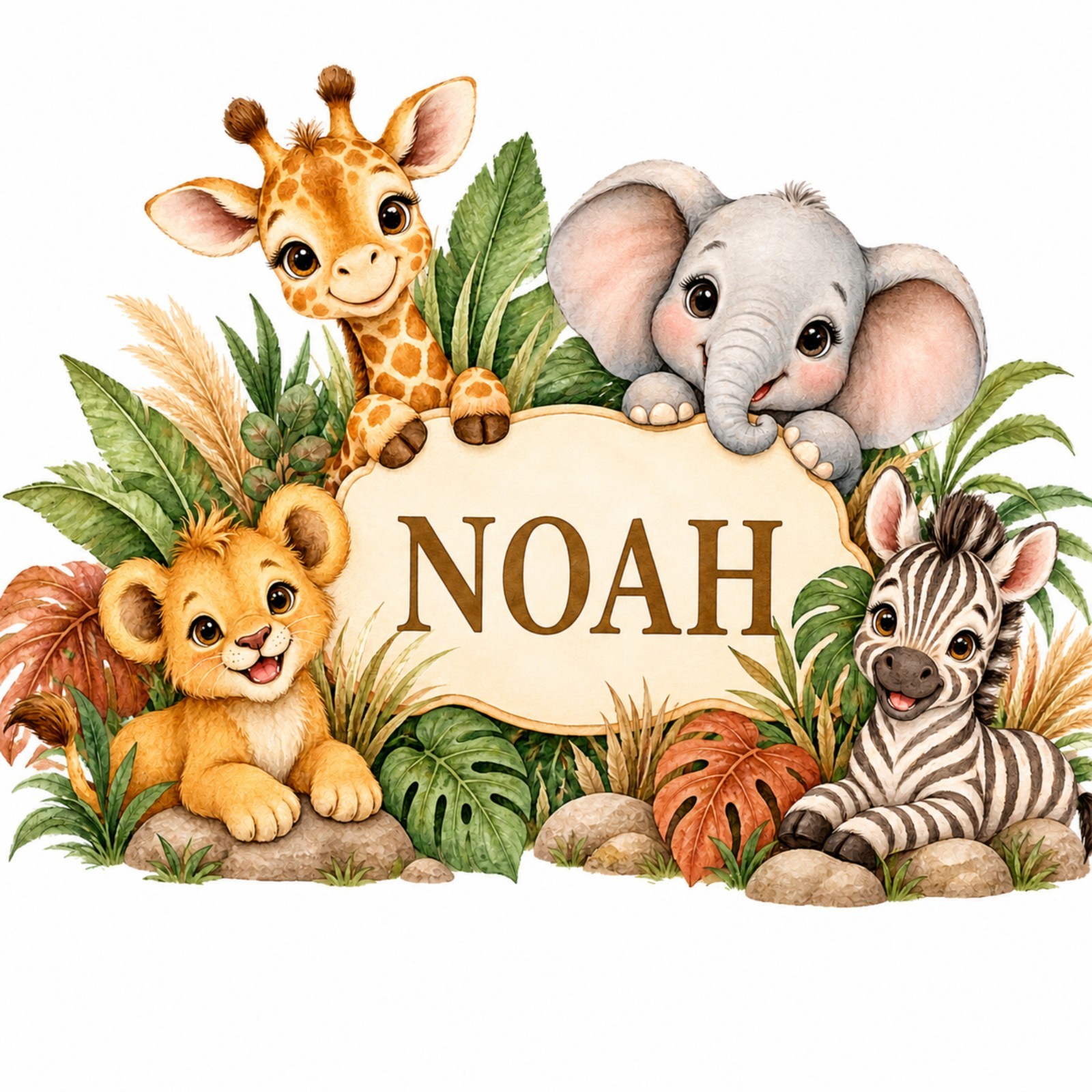Personalized Safari Name Wall Decal Jungle Animals Nursery Sticker MELU-004