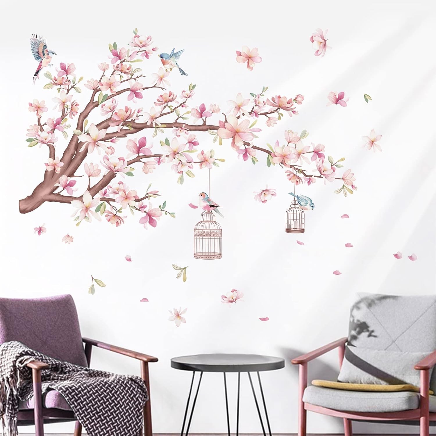 wondever Cherry Blossom Wall Stickers Floral Tree Decals