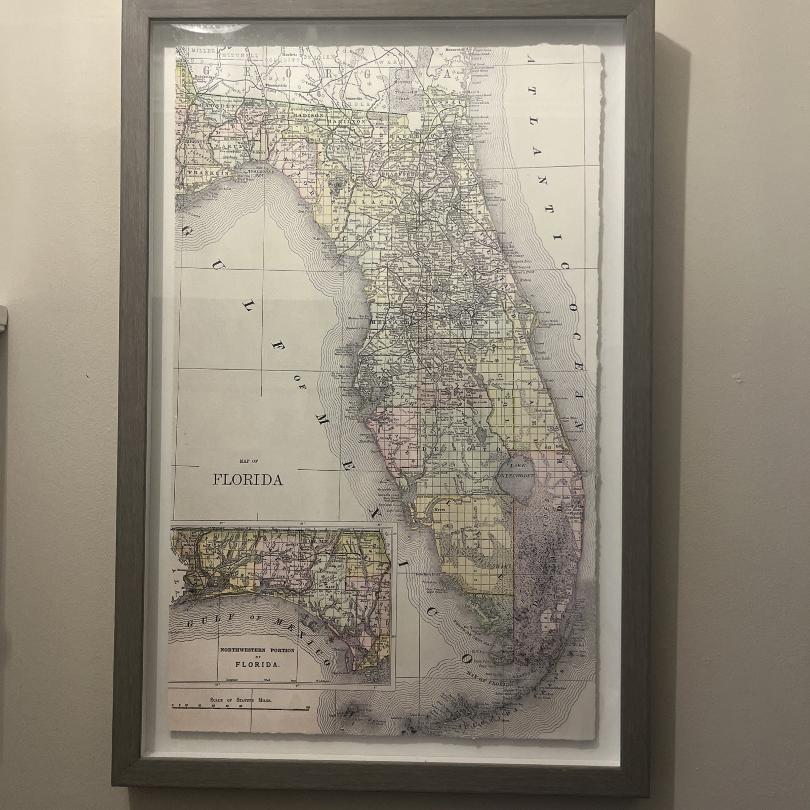 Florida Map Framed Painting Print 24×16