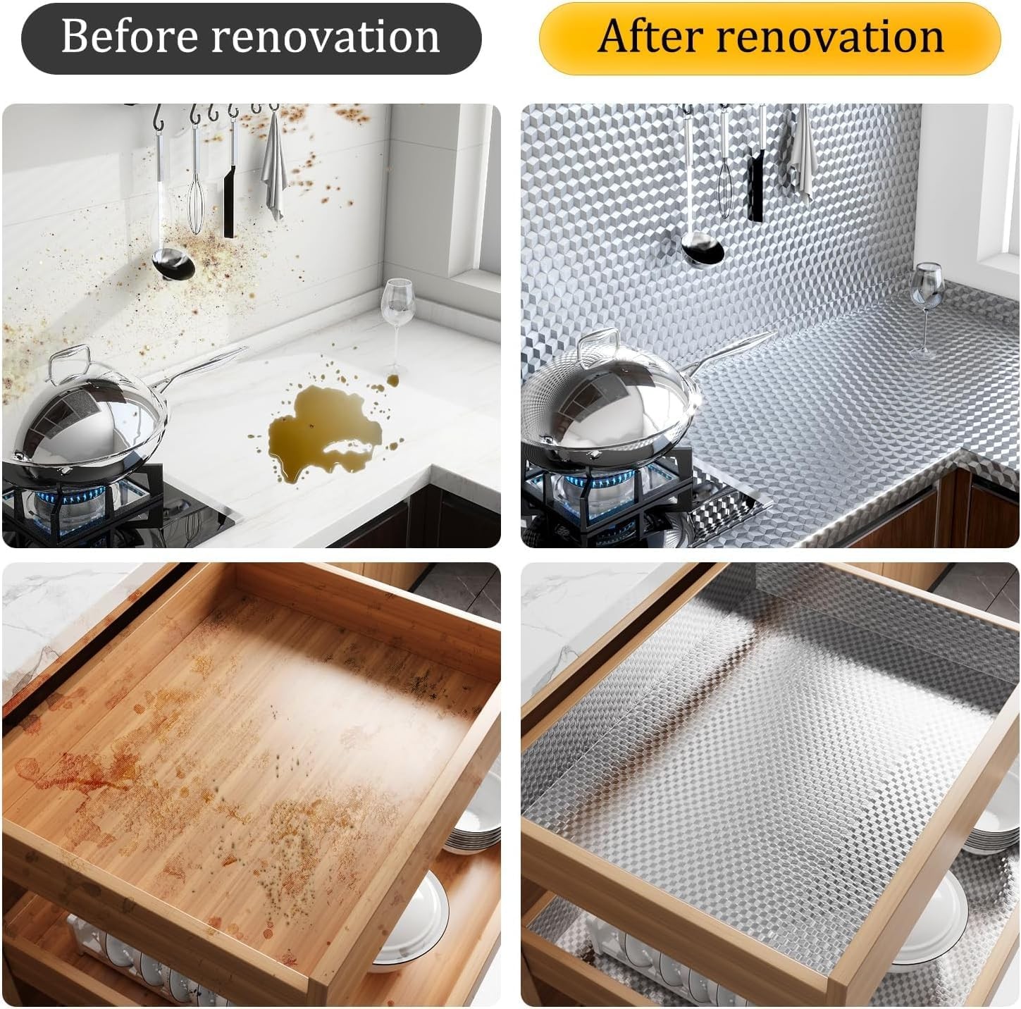 Kitchen Oil-Water Proof Wallpaper Peel Stick Aluminum Foil Backsplash Protector