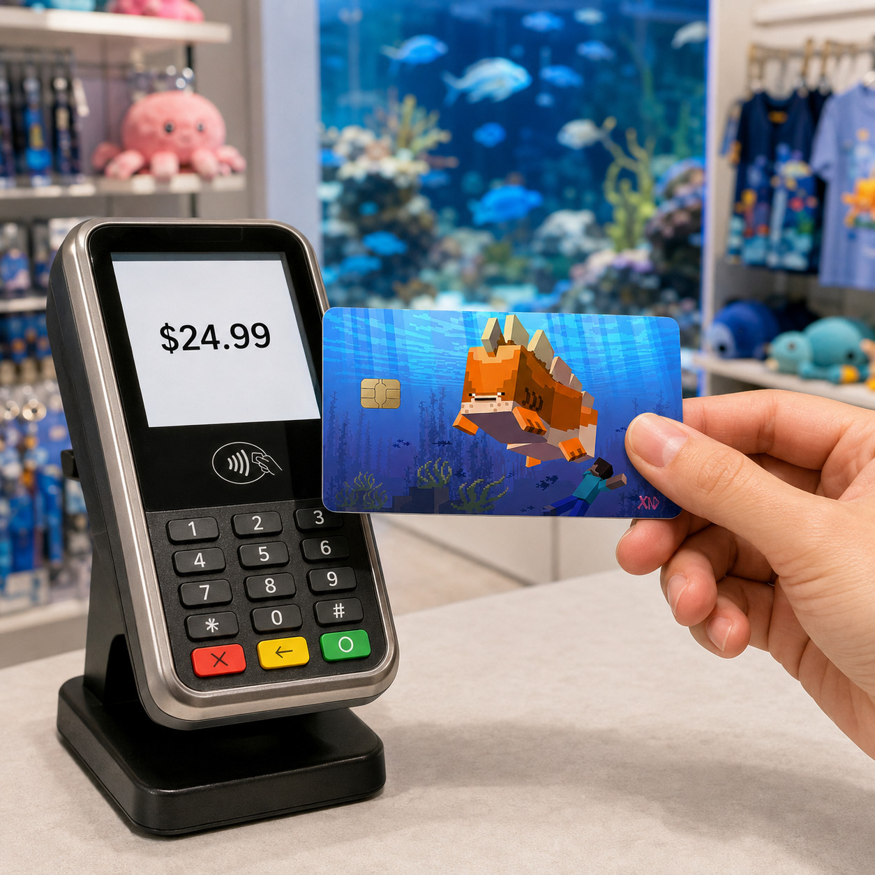 Steve & Prehistoric Pufferfish Mine Craft Debit Card Credit Card Skin