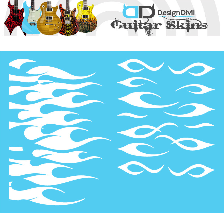 Custom Made Flames Decal Sticker Fits Guitars & Basses 12 colour options