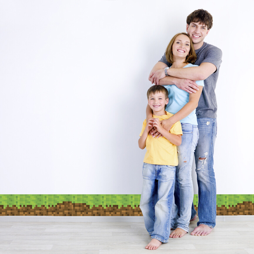 Pixel Mine Grass Border – Peel and Stick Wall Decal – 9″ tall x 36″ wide