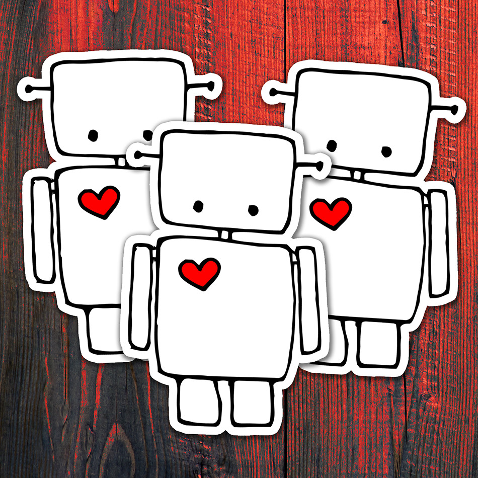 3″ Robot Heart Sticker 3 Pack – Retro Robots Vinyl Decal Stickers