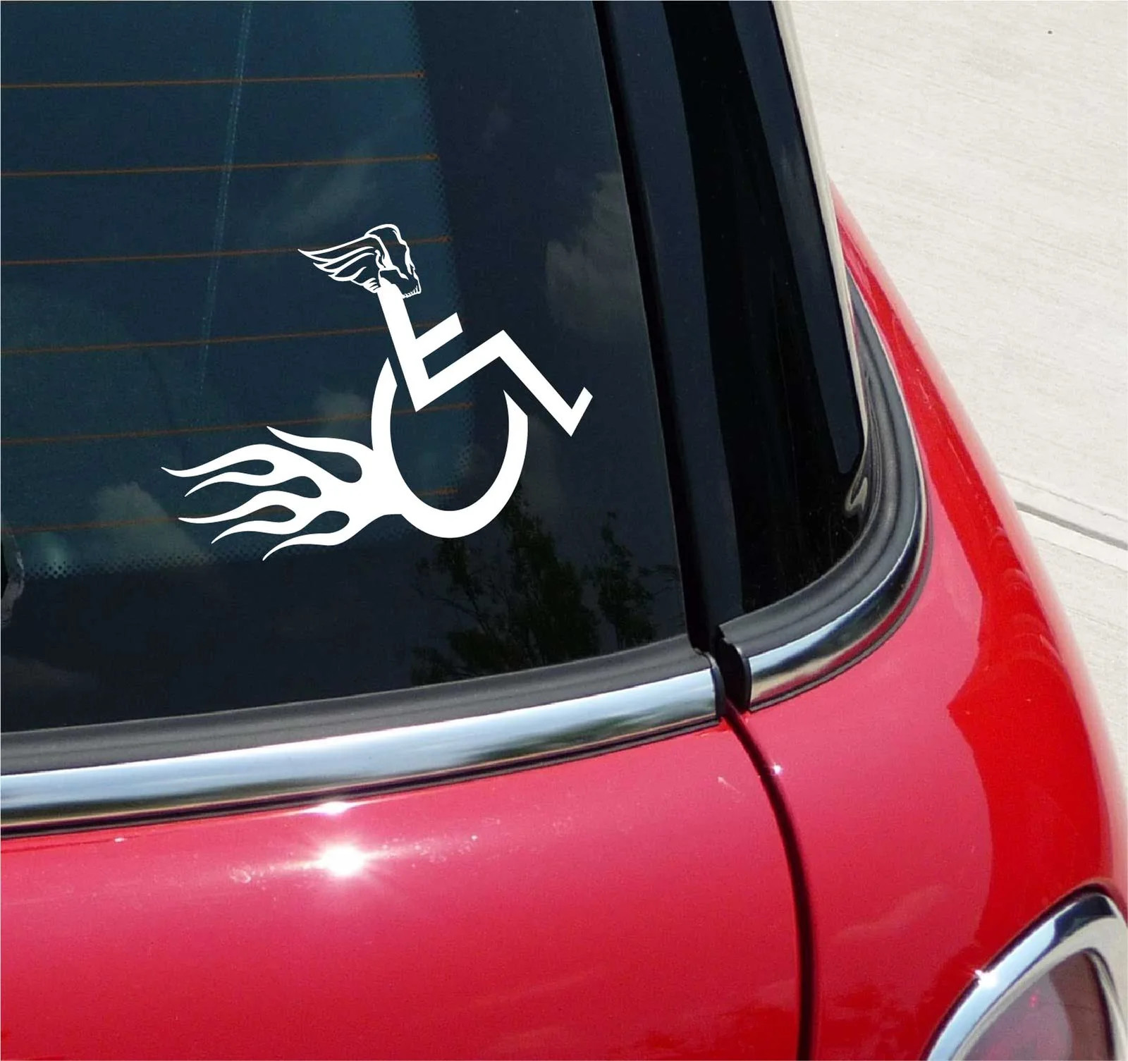 WHEELCHAIR FLAMING FLAMES HANDICAPPED HOT ROD GRAPHIC DECAL STICKER ART DECOR