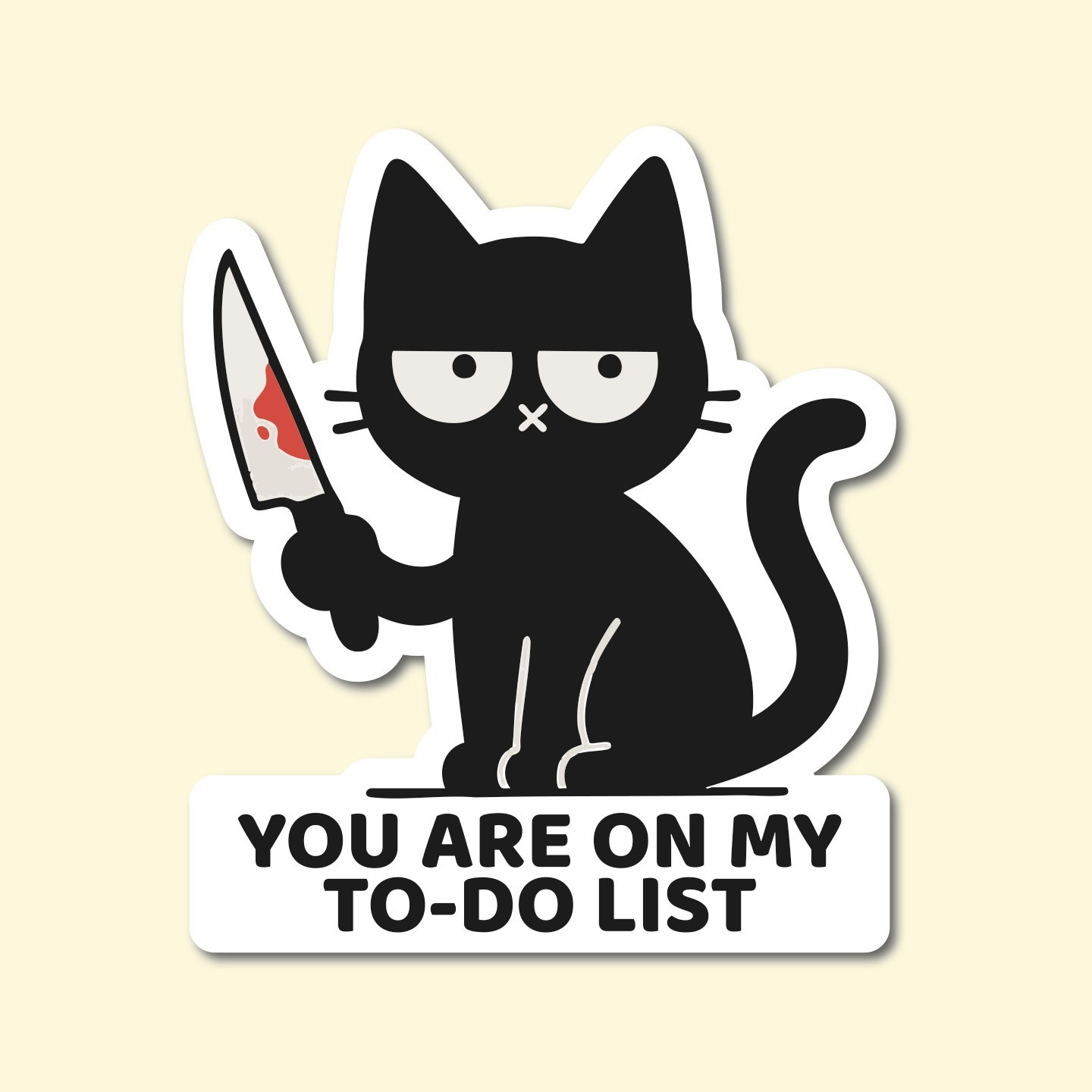 Funny Black Cat Knife Sticker To-Do List Glossy Vinyl Decal Car Window 3×3.5 in