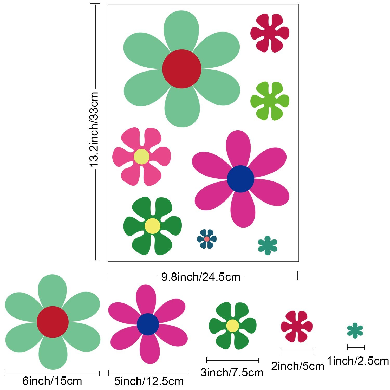 96 Pcs Car Flower Decals Daisy Stickers Self Adhesive Hippie Stickers for Truck