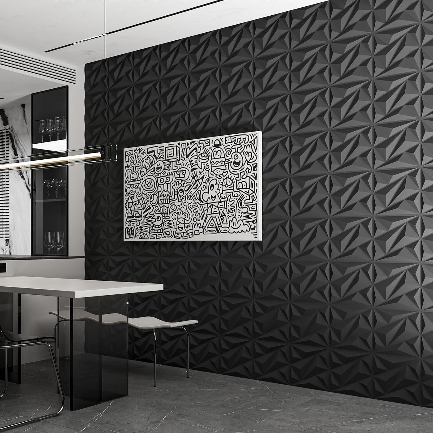 33 Pack 3D Wall Panels Diamond, Black, 12»X12» | PVC Accent Wall Panels for In