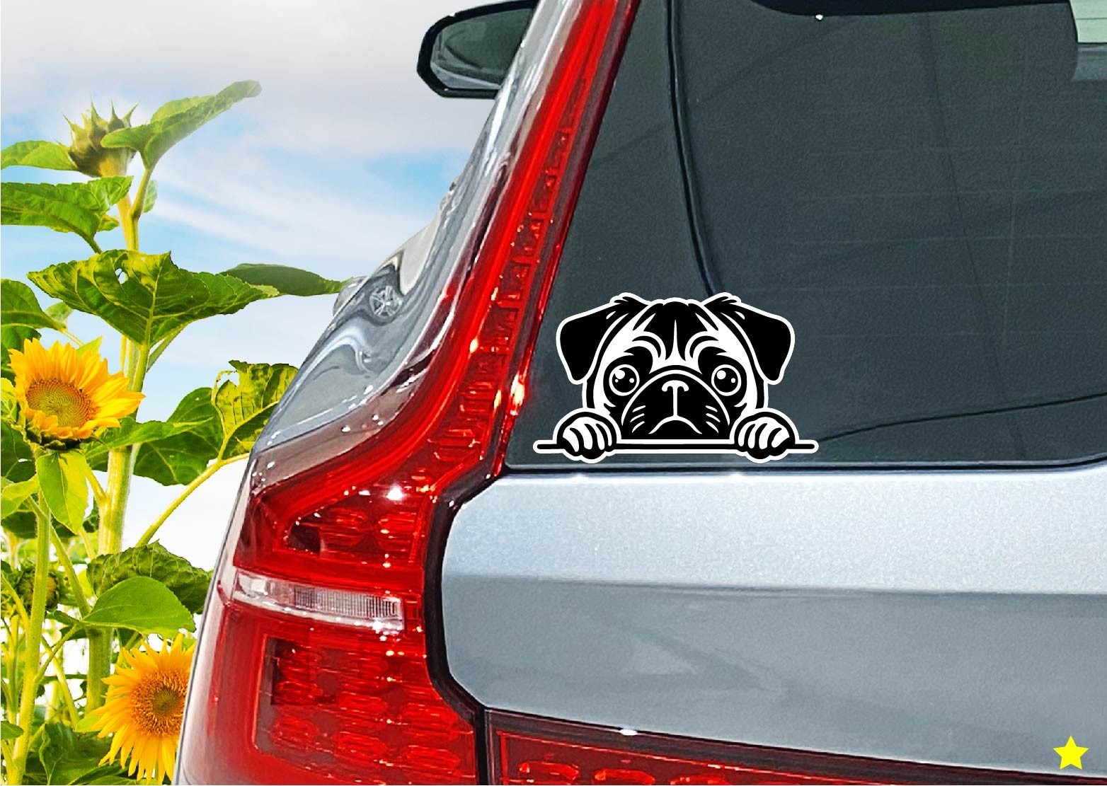 Pug Peeking Decal Sticker Cute Puggle Breed Crazy Dog Pet Lover Lady Life Rescue