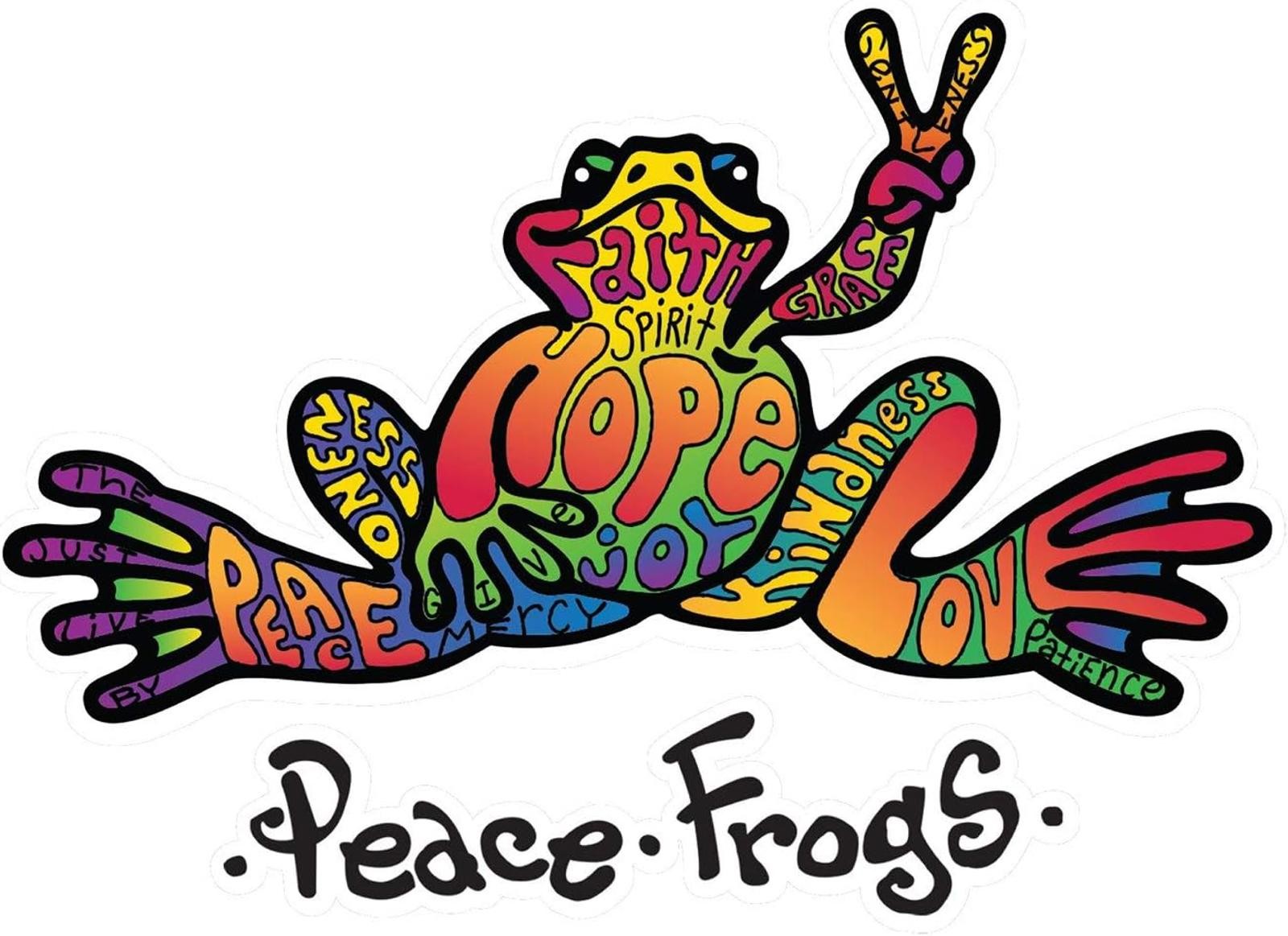 Colorful Hope & Peace Frog Vinyl Sticker Decal 2″ x 2″ Inch