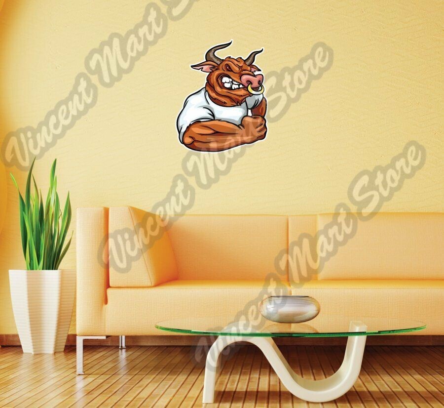 Strong Arm Muscle Bull Cartoon Wall Sticker Room Interior Decor 20″X25″