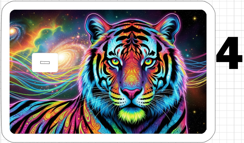 Acid Trip Tiger ATM Debit Credit Gift Card Sticker Skin Rainbow Neon Retro Cat