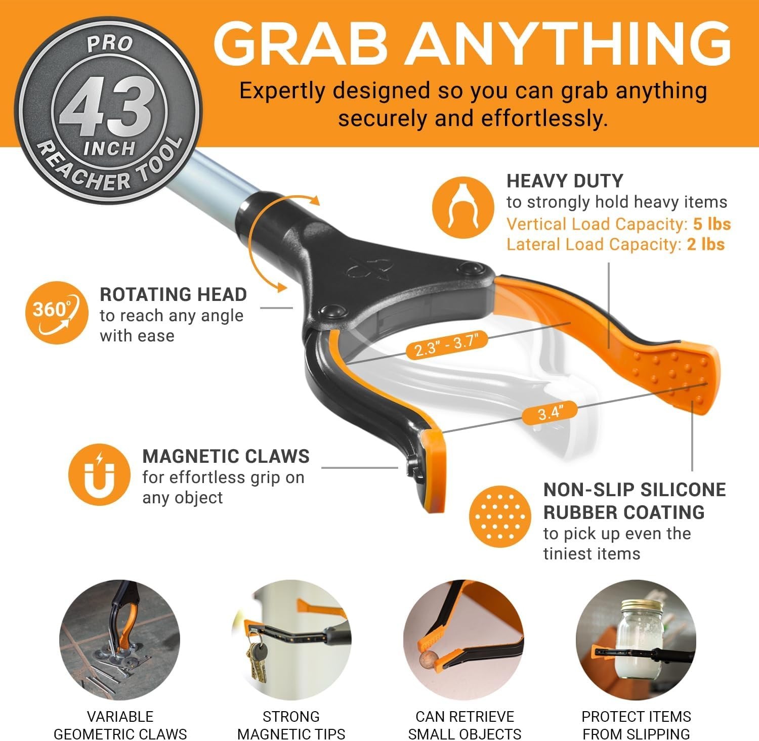 43″ Claw Grabber for Seniors – Foldable Aid – 2-Pack Convenience