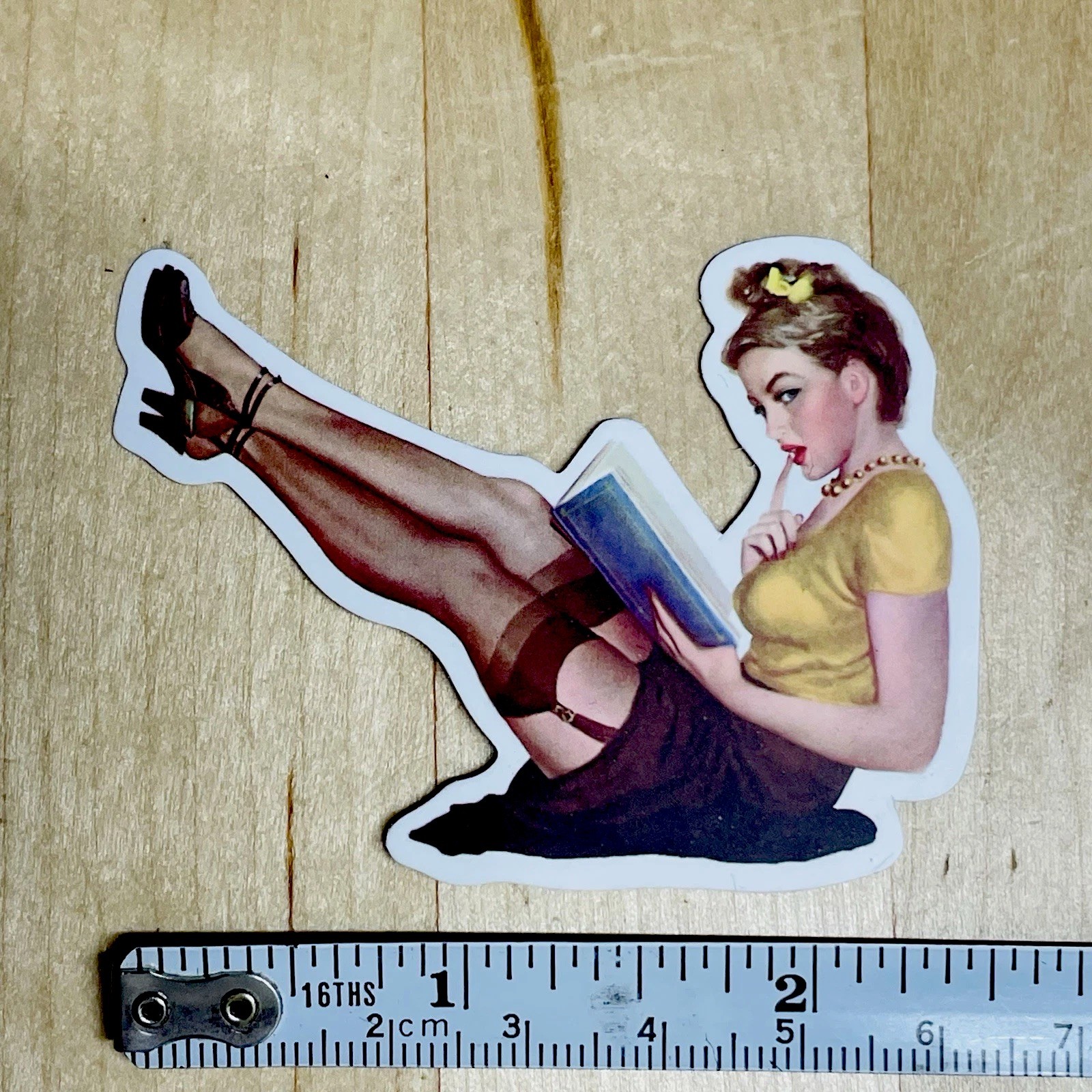 Sexy Teacher Reading Book Retro Pinup Girl 2.5″ Vinyl Bumper Sticker Decal