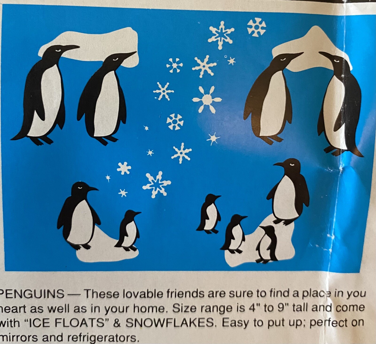 Penguins Icebergs and Snowflakes Vintage Stik-EES Vinyl Decals Window Clings NEW