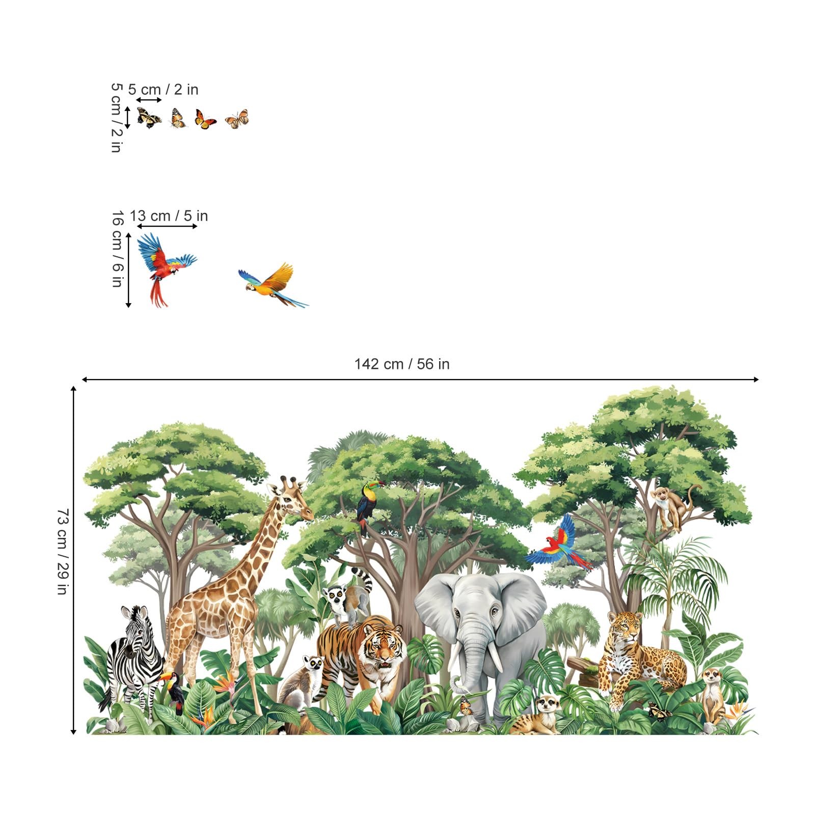 Large Safari Animals Tree (XXL) Wall Stickers Jungle Animals Giraffe Elephant…