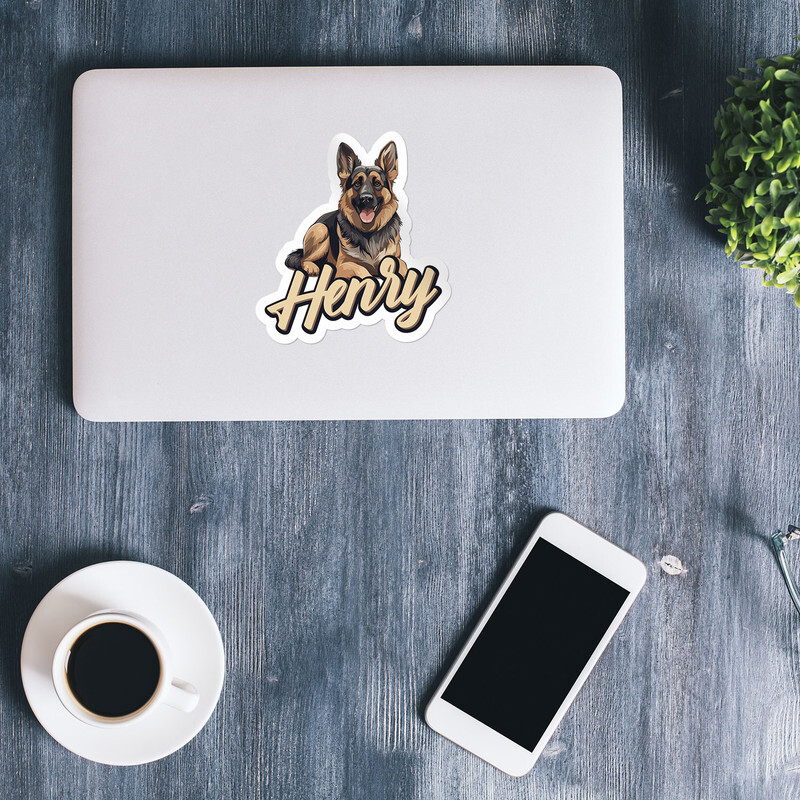 German Shepherd Dog Henry Name Vinyl Decal Waterproof Car Bumper Sticker