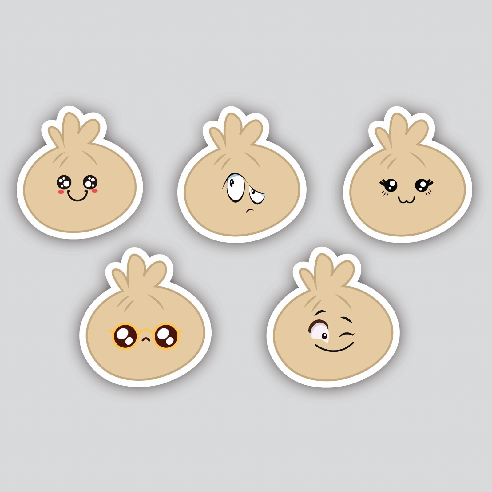 5 Pieces Happy Hong Kong Style Pork Bun Bao Dim Sum Food Vinyl Decal Sticker