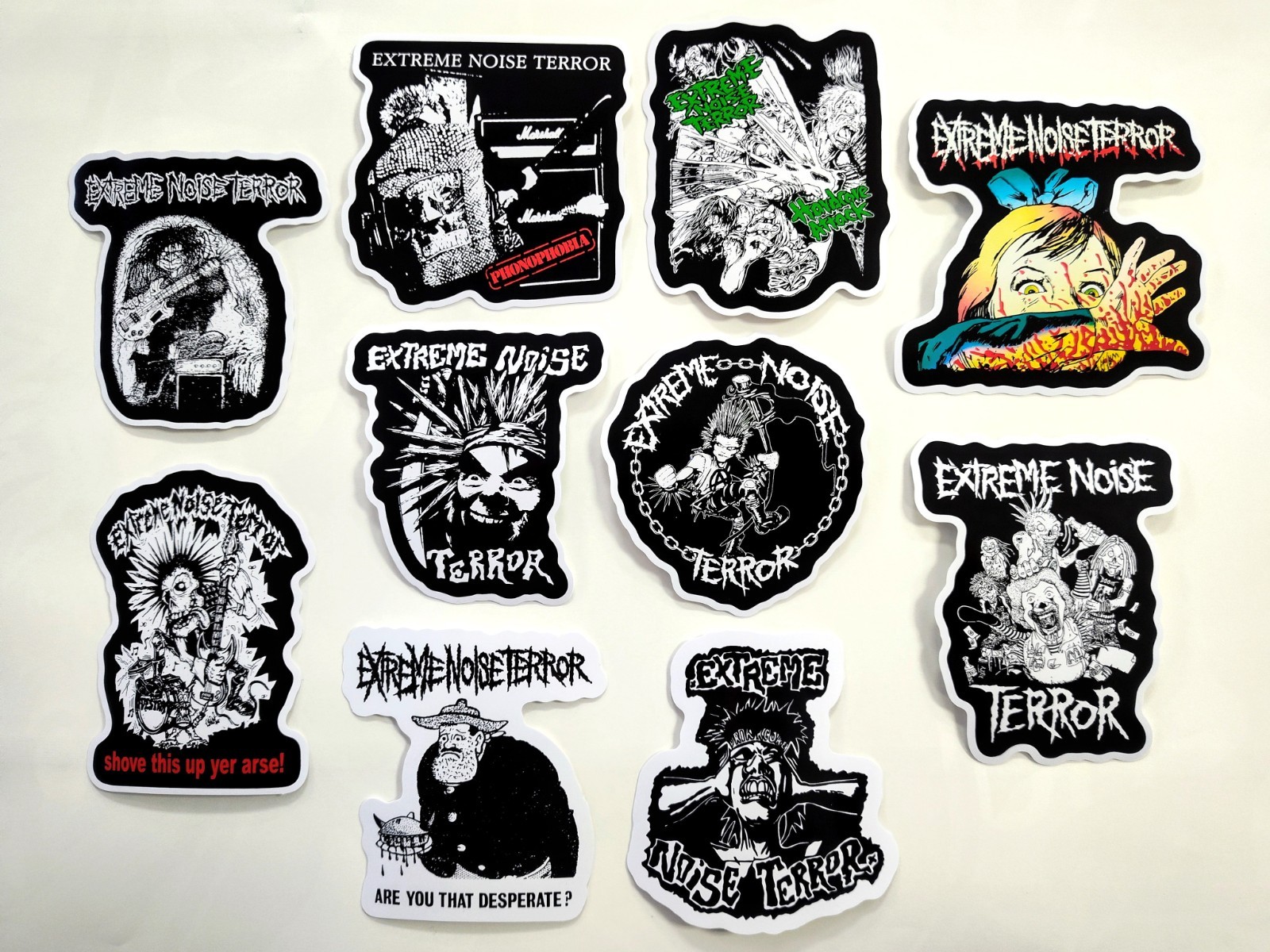 Extreme Noise Terror Vinyl Sticker Lot (10 Stickers) crust punk anti cimex doom