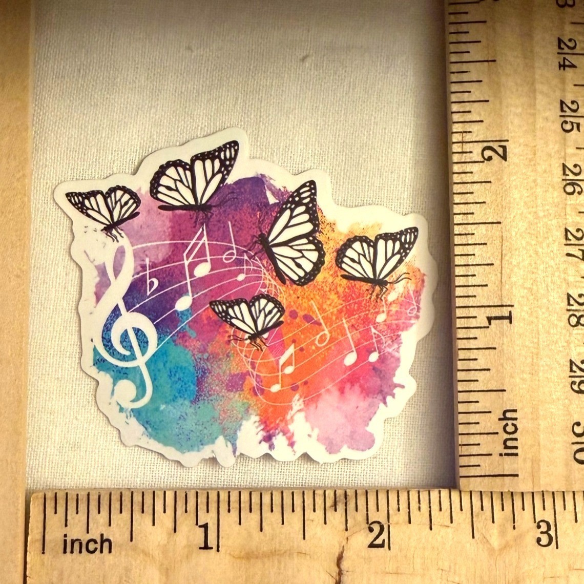 Butterfly Music Notes Vinyl Sticker 2.2in Colorful Music Art Decal No 86