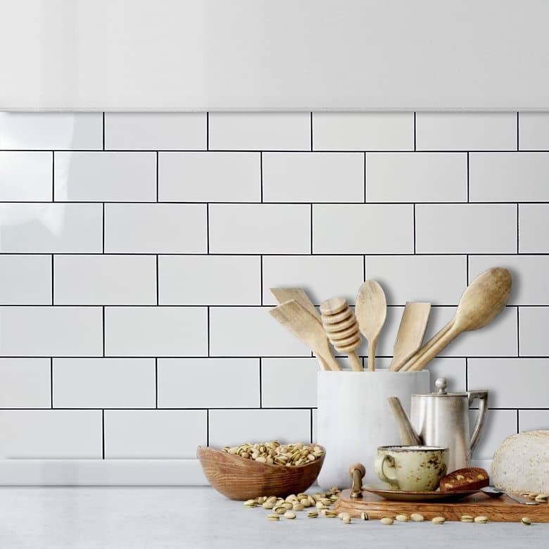 100-Piece Polished White Thick PVC Peel and Stick Backsplash, 3″ x 6″ Waterpr…