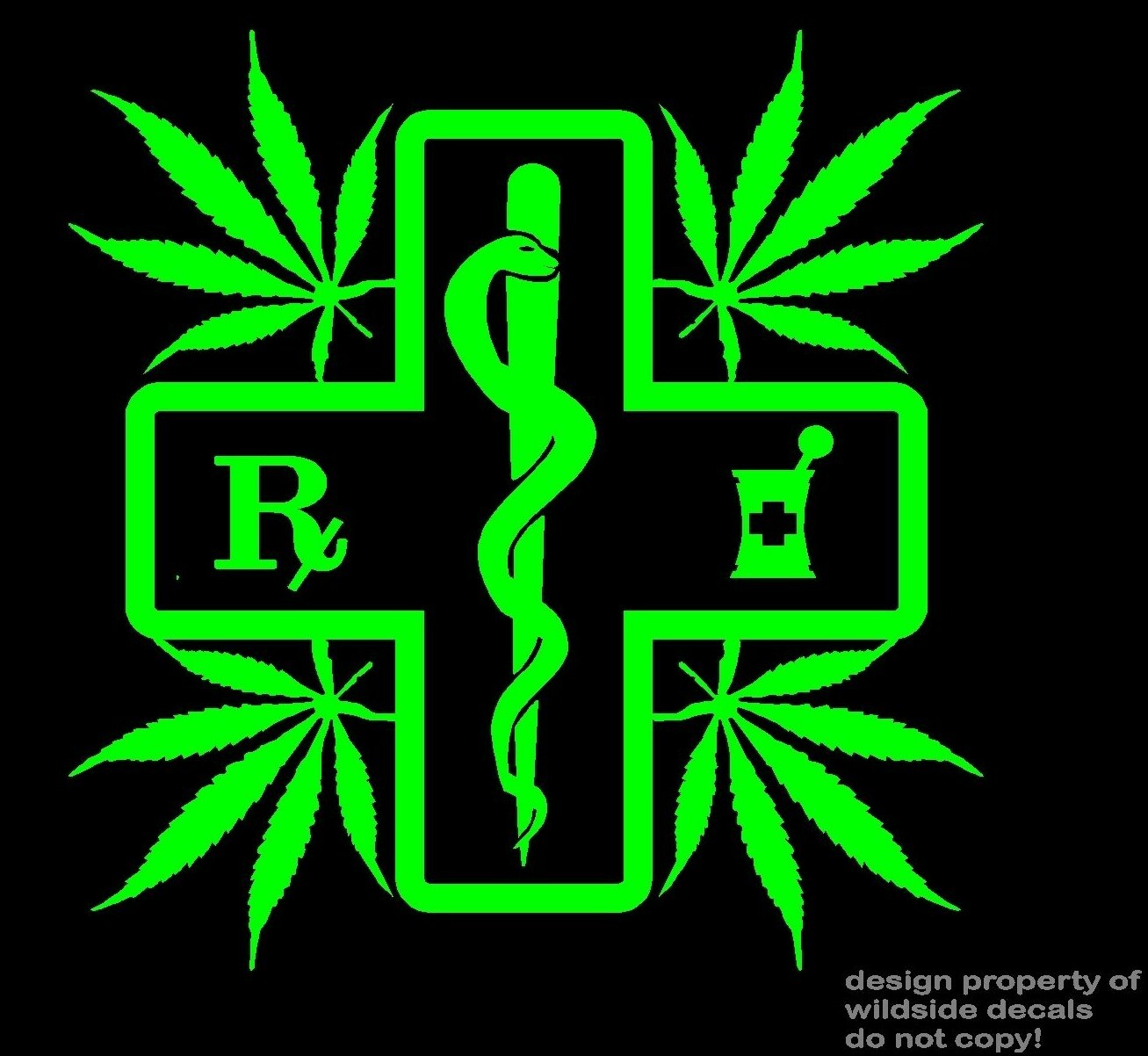 Medicinal Marijuana Decal pharmacy dispensary vinyl window sticker leaves RX