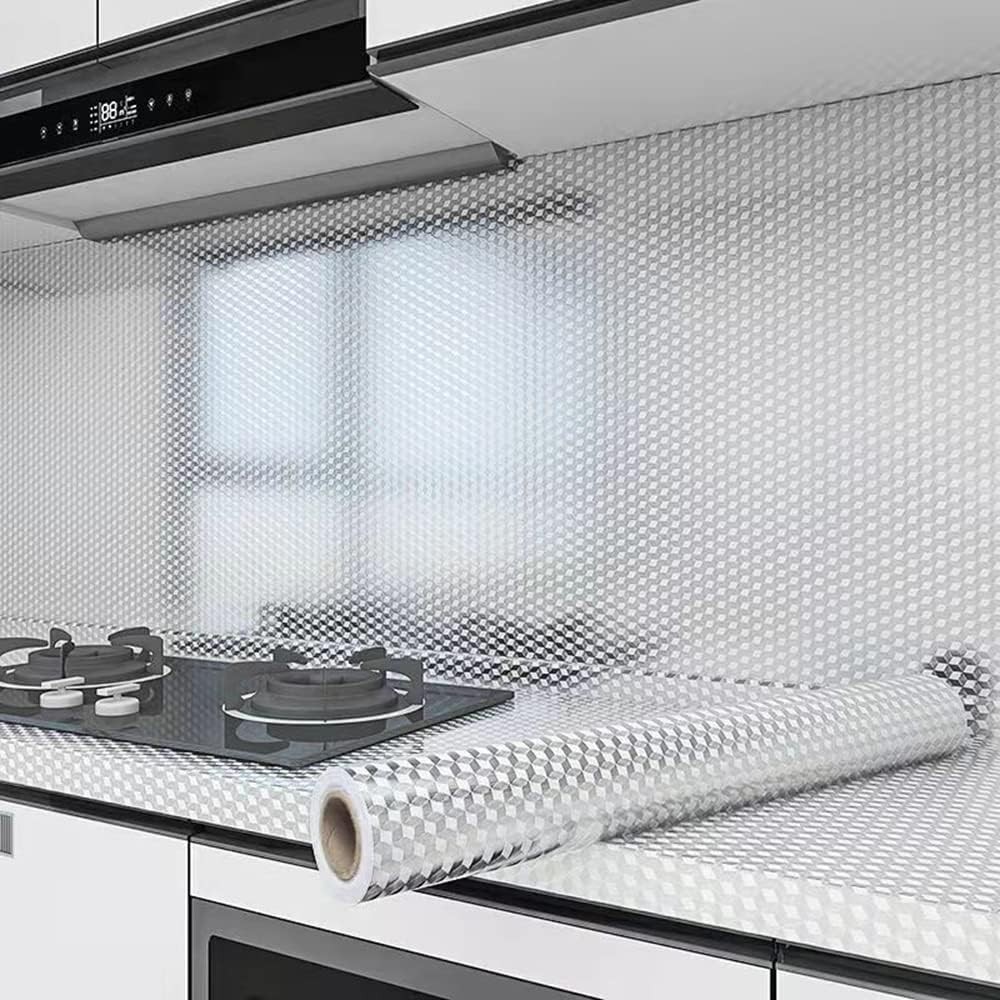 Kitchen Oil-Water Proof Wallpaper Peel Stick Aluminum Foil Backsplash Protector
