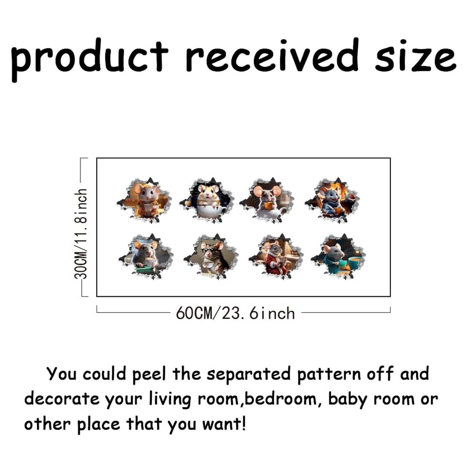 SUPERDANT 3D Mouse Hole Realistic Wall Sticker Mouse Coffee Decal Kids Room W…
