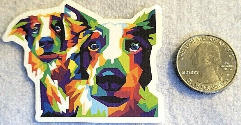 Two Multicolor Dog Heads Super Cute Pet Lovers Sticker Decal Embellishment Cool