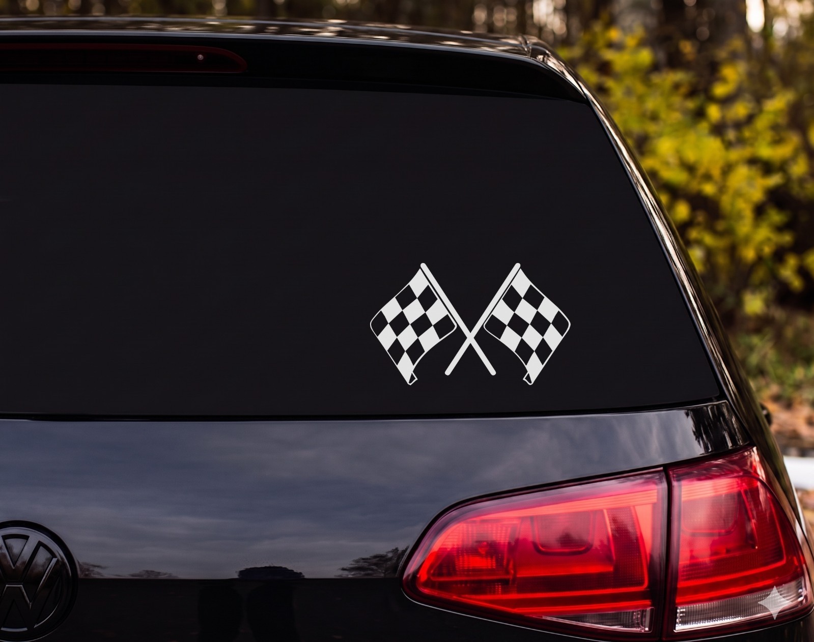 Crossed Checkered Racing Flags Vinyl Decal Sticker Car Window | Racing Fan Gift