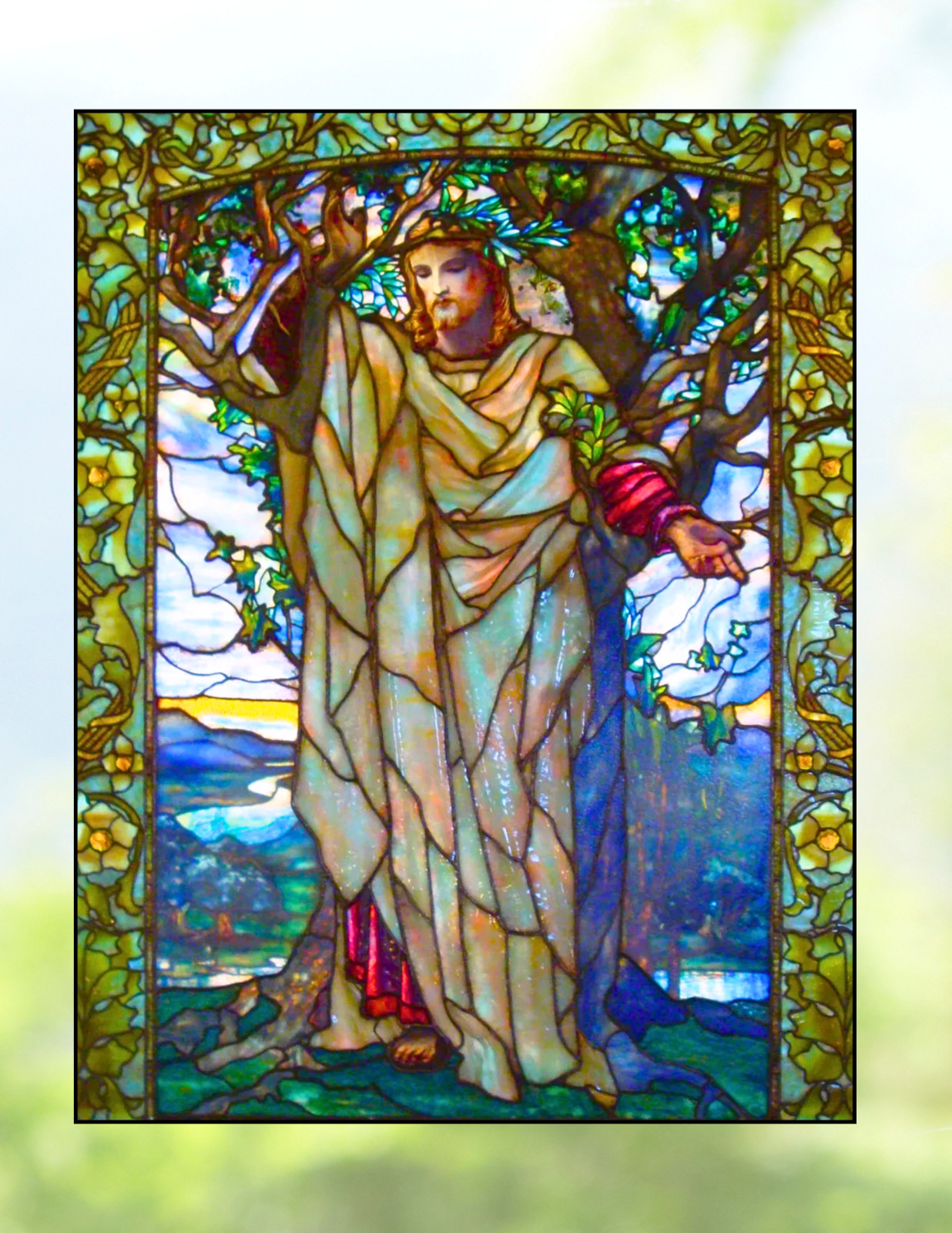 Jesus, Sermon on the Mount Faux Stained-Glass WINDOW CLING Size 10.6″ Vinyl