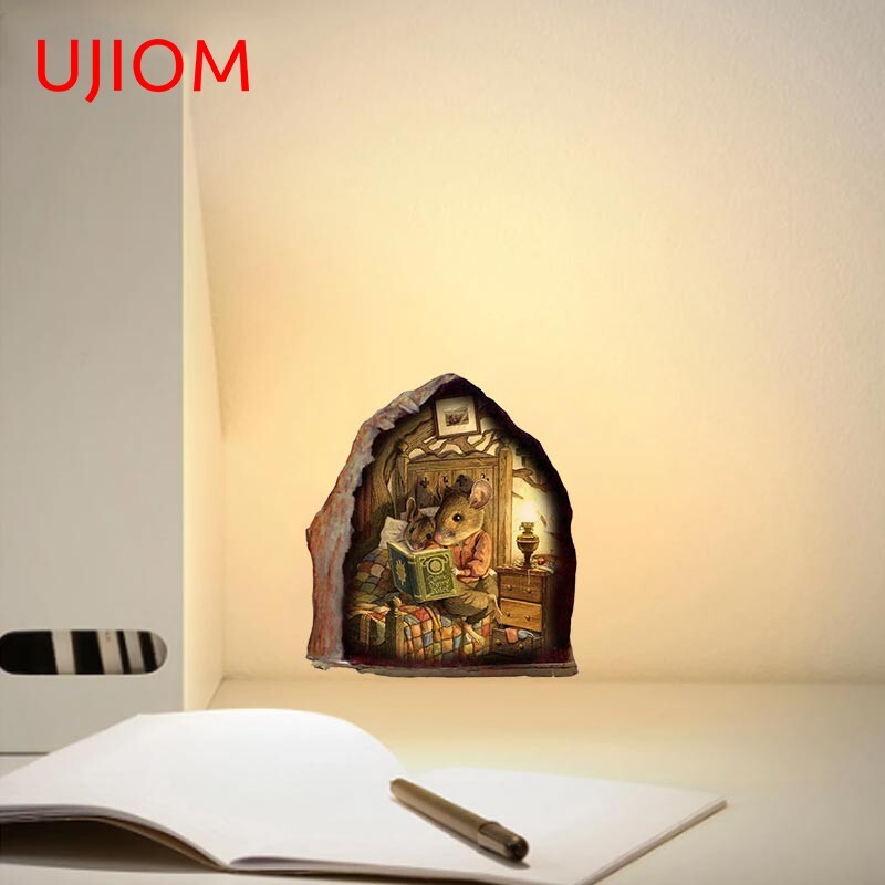 3D Mouse Hole Realistic Wall Sticker Reading Mouse in a Hole Wall Decal Home Dec