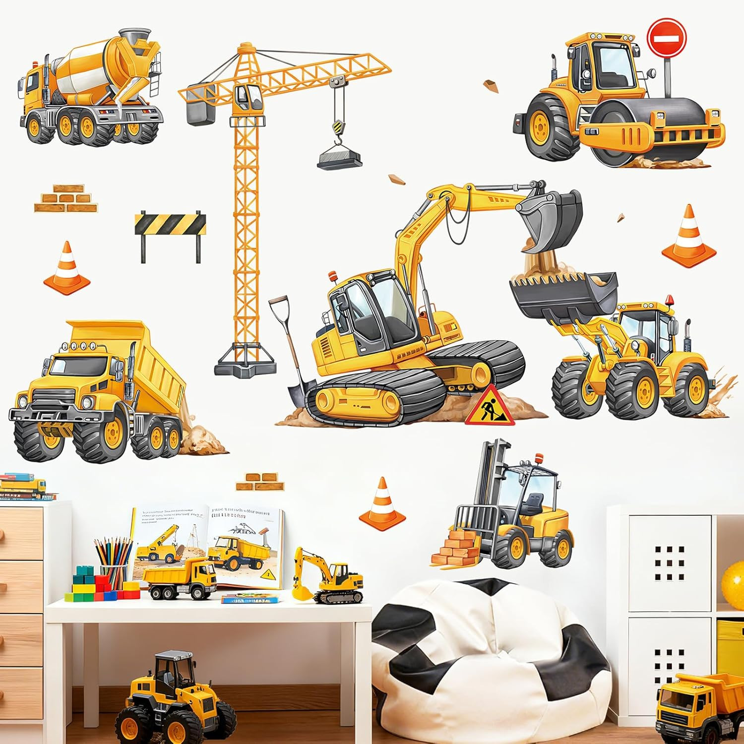 Construction Vehicles Excavator Wall Decals Engineering Car Tractor Crane Wall S