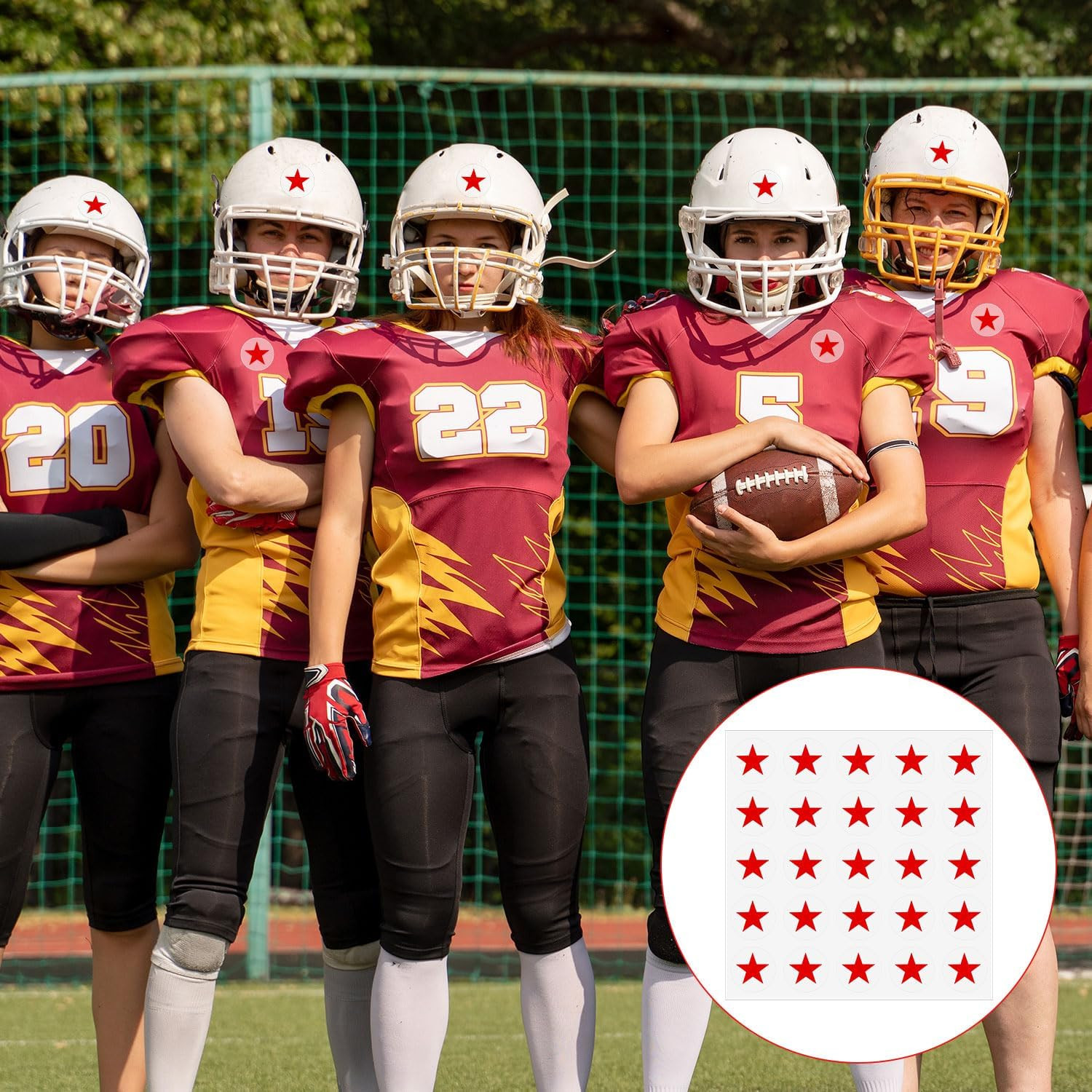 8 Sheets 200Pcs Football Helmet Stickers, Red Star Helmet Stickers Self Adhesive