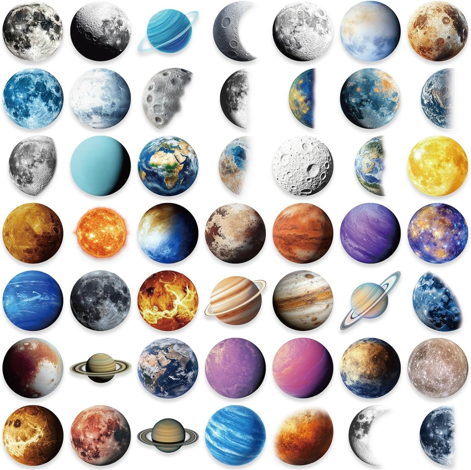50PCS Transparent PET Planet Stickers – Creative Kawaii Decals for All Ages