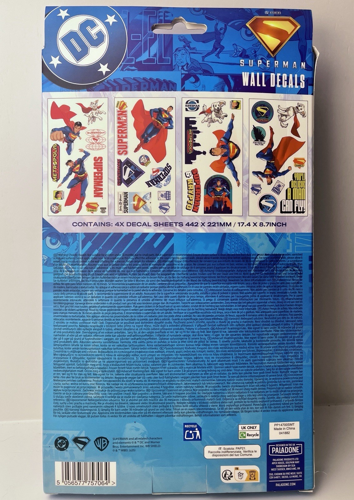 DC Comics Superman Kids Superhero Wall Decals 4 X 17.4” Sheets,