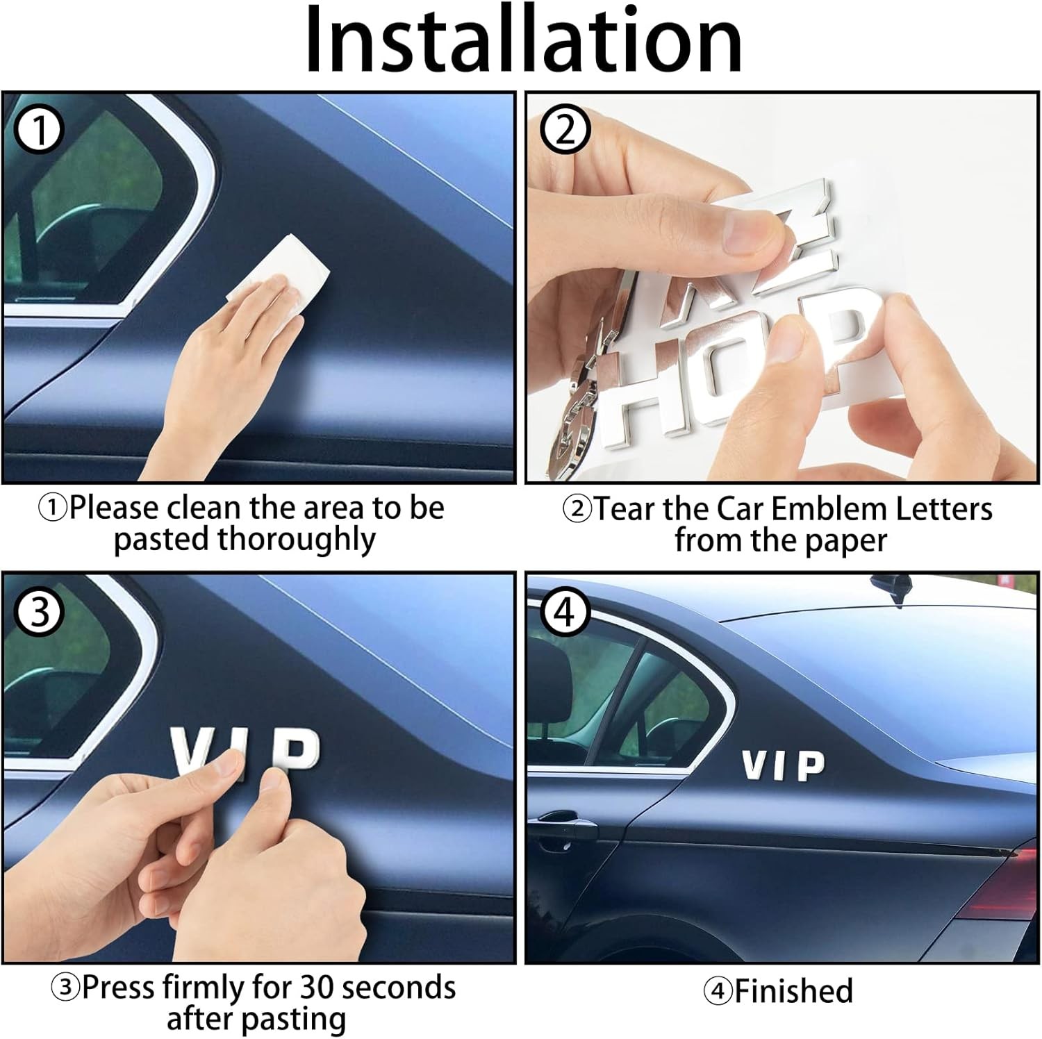Lamoutor 43Pcs Car Emblem Letters Sticker DIY 3D Chrome Number A-Silver