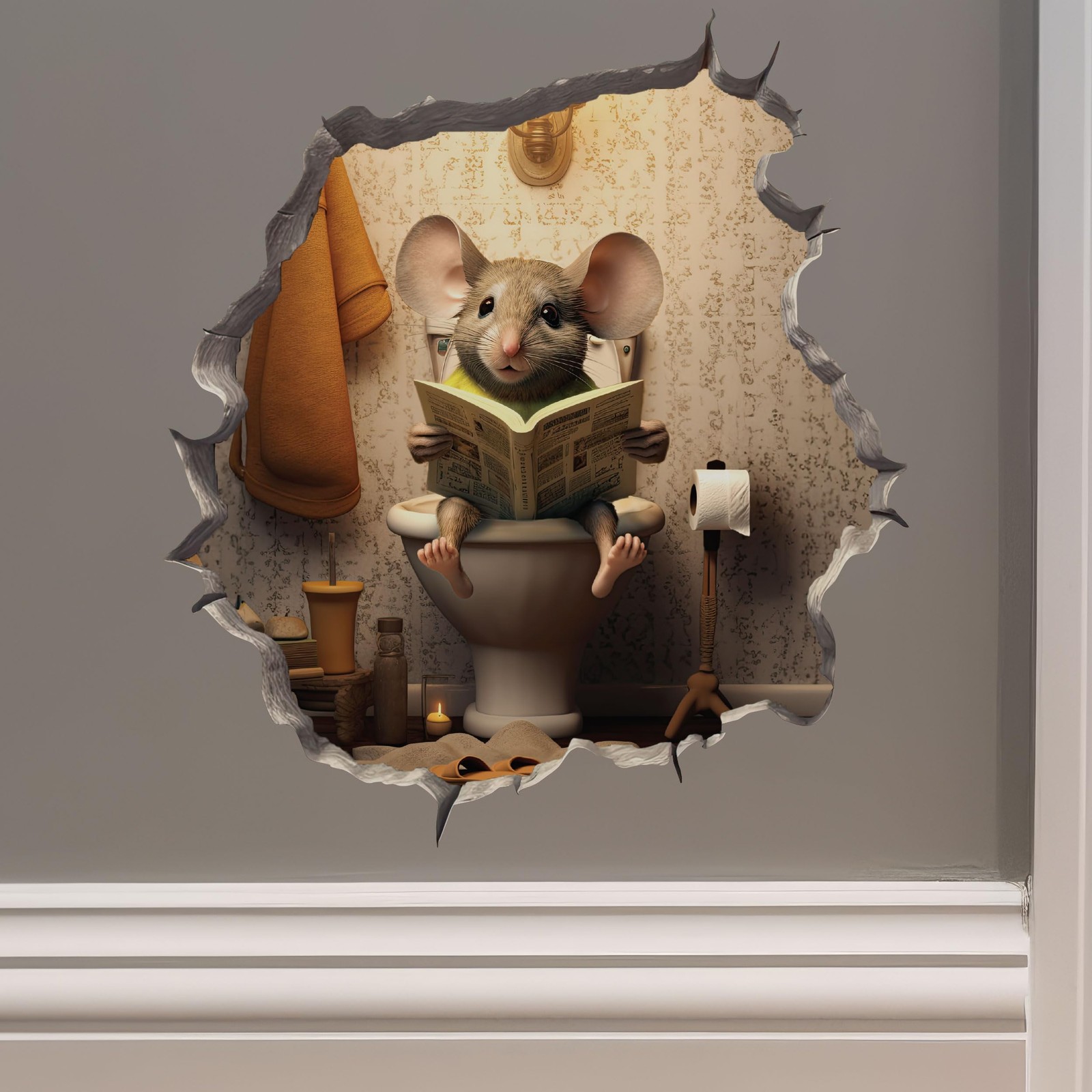 Mouse Sitting on Toilet in Hole Decal – Sticker with Brown