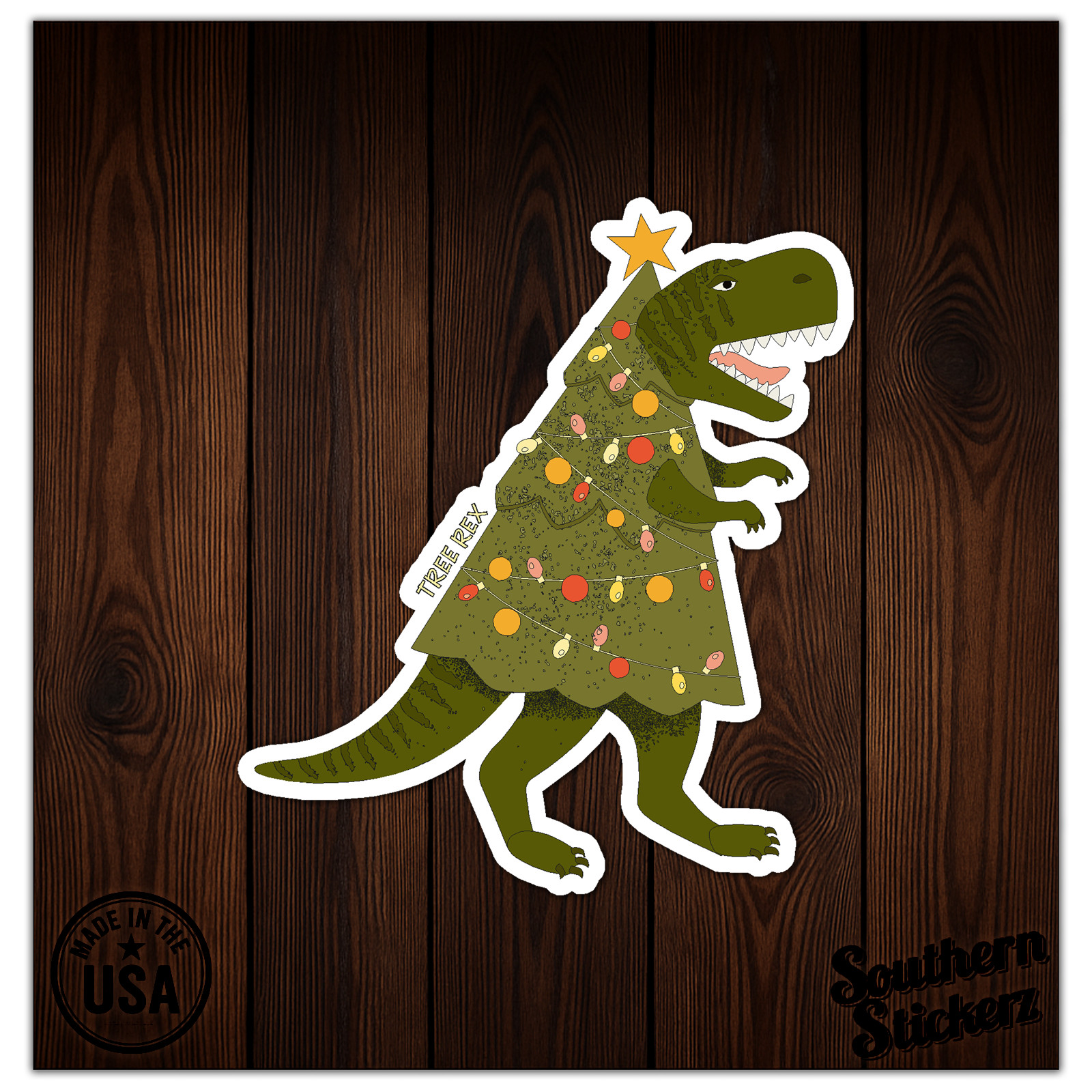 Christmas Tree T-Rex – Vinyl Decal Sticker – Car Window Laptop – ebn7845