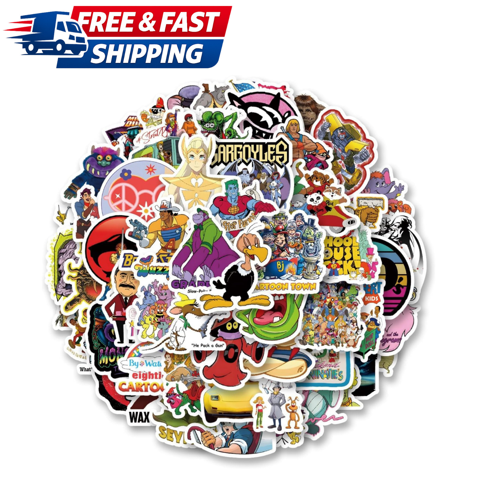 80s Cartoon Stickers Pack – 63 Vinyl Decals for Kids and Teens’ Decor