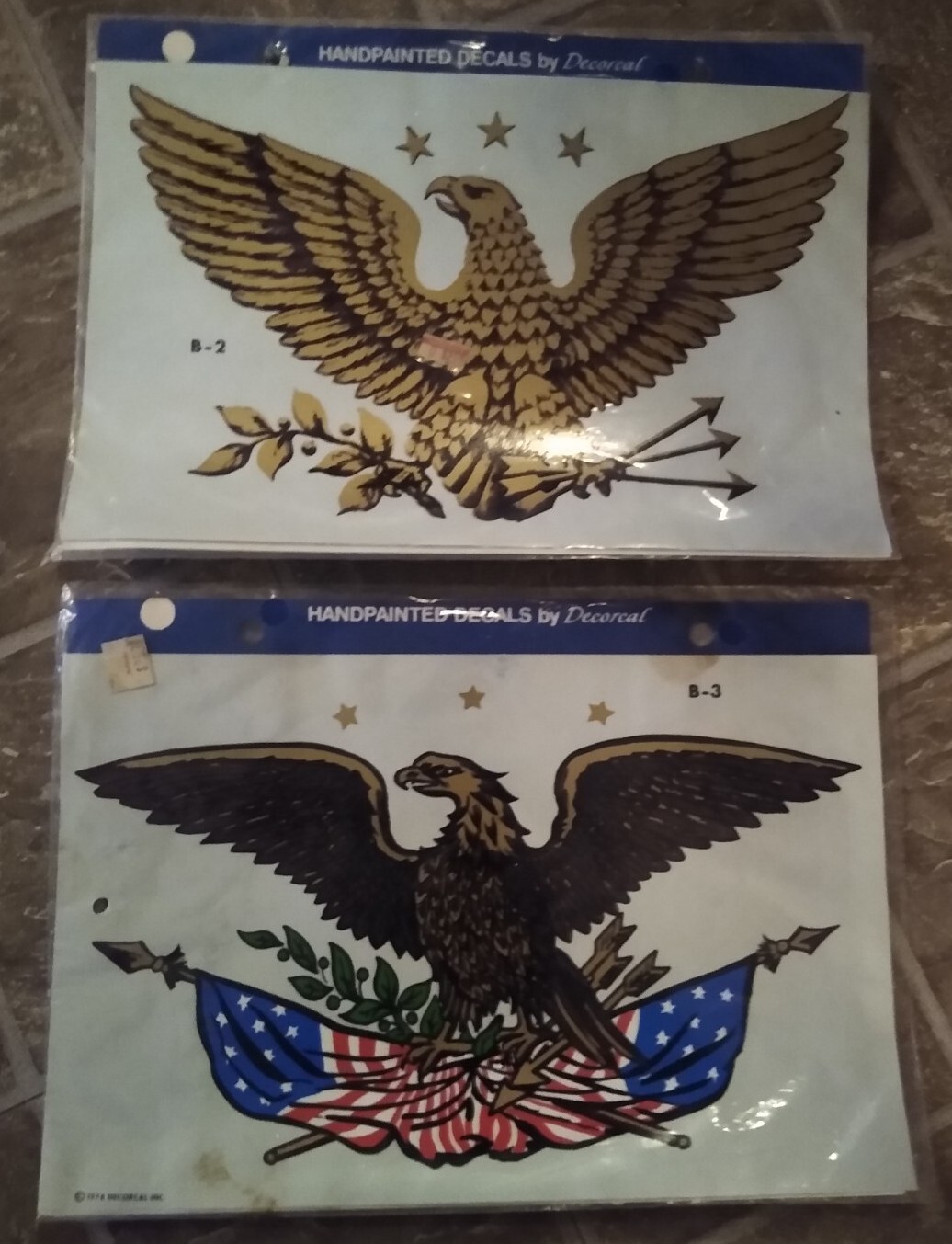 2 New Vintage 1978 Decorcal American Eagle Hand Painted Decals USA Armed Forces