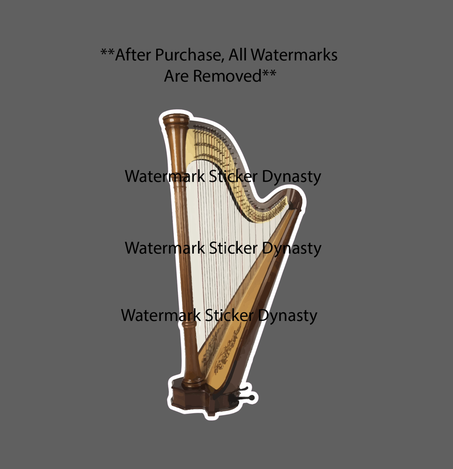 Harp Sticker Waterproof Decal Music Beauty Sound Instrument Gift NEW