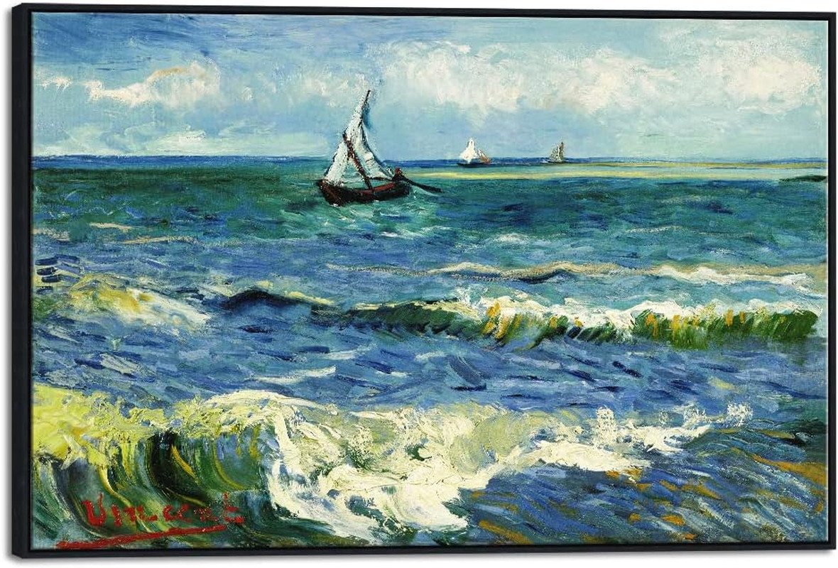 Extra Large Black Framed Van Gogh Seascape Canvas for Modern Home Decor