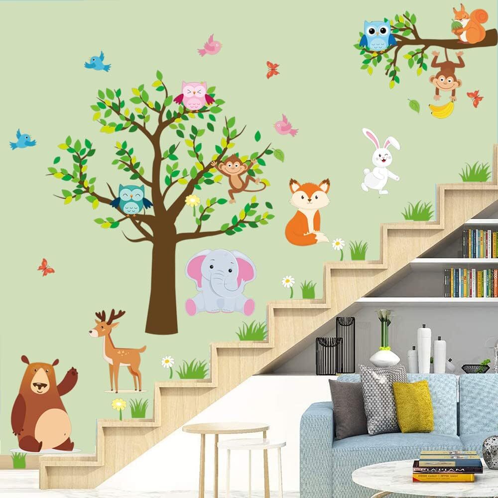 Supzone Jungle Animal Wall Stickers Forest Tree Animals-1
