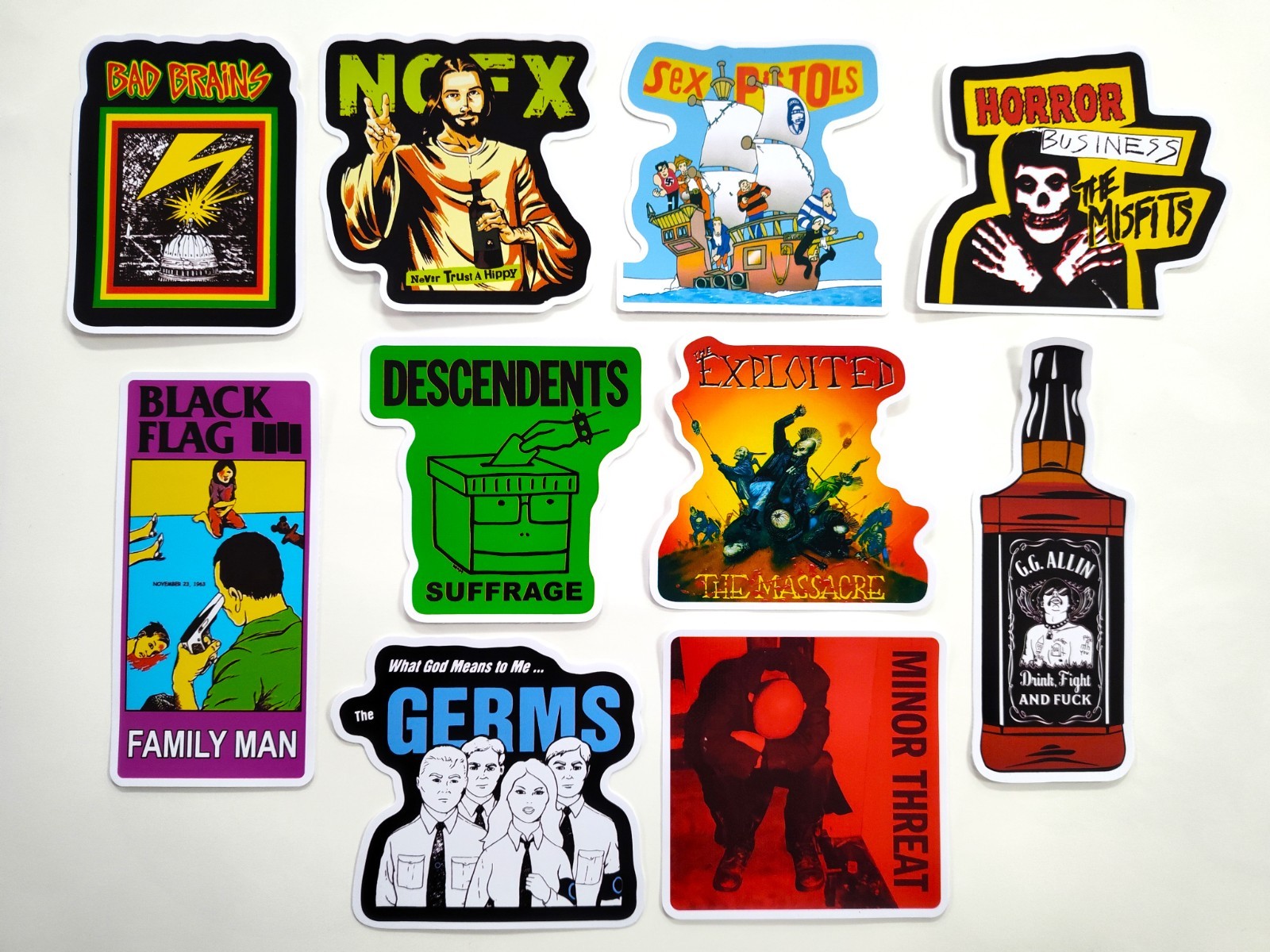 Punk Vinyl Sticker Lot (10 Stickers) SET 17 nofx misfits sex pistols gg allin oi