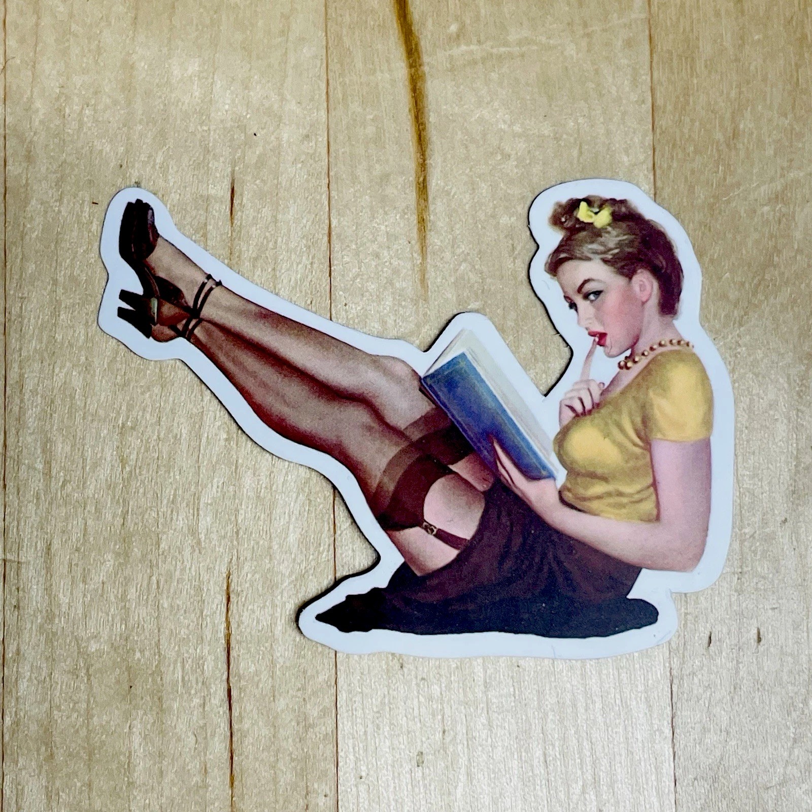 Sexy Teacher Reading Book Retro Pinup Girl 2.5″ Vinyl Bumper Sticker Decal