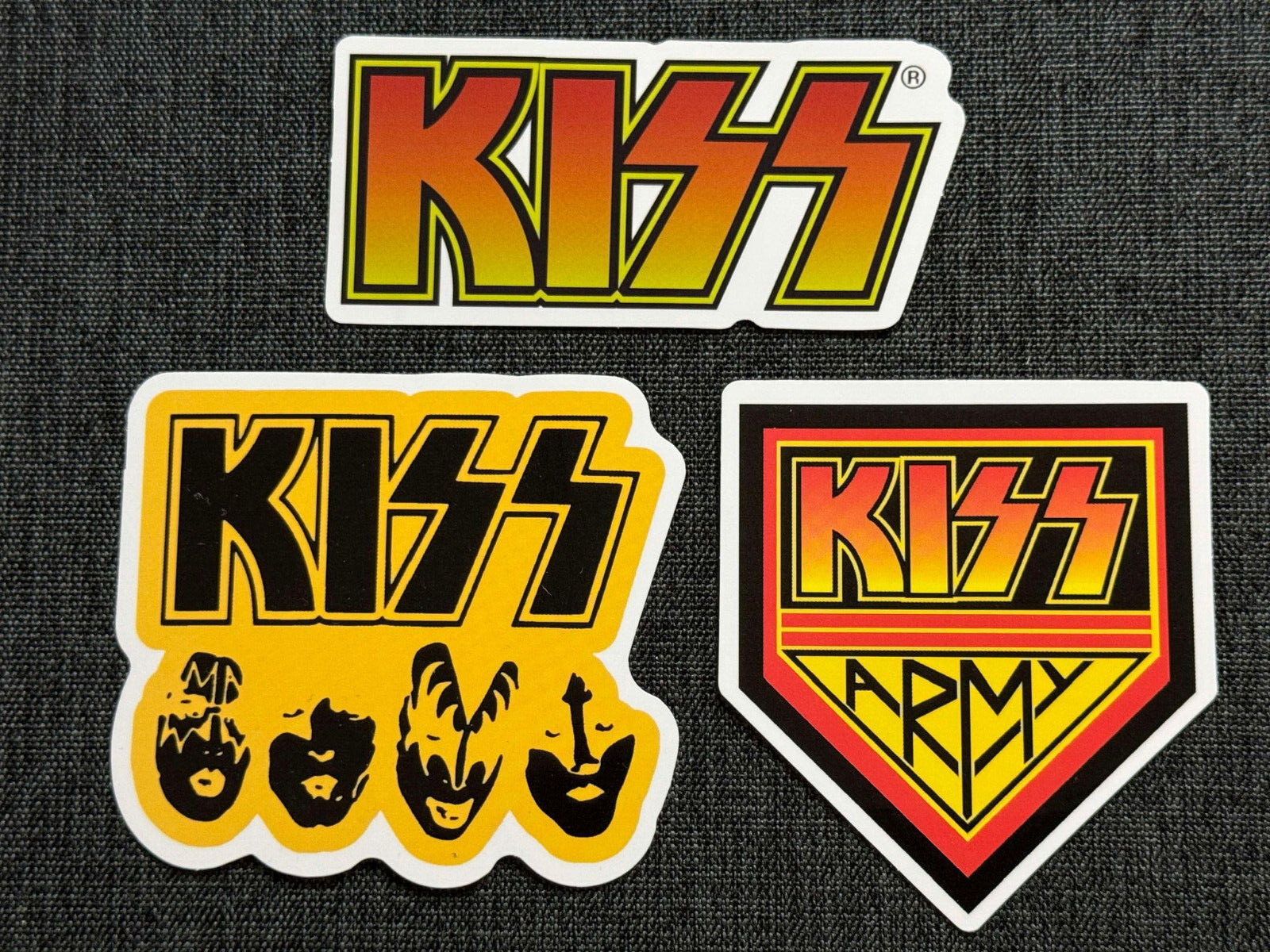 Lot (3) KISS 1 1/2″ to 3 1/4″ Band Logo STICKERS Fast FREE SHIP! Gene Peter ACE