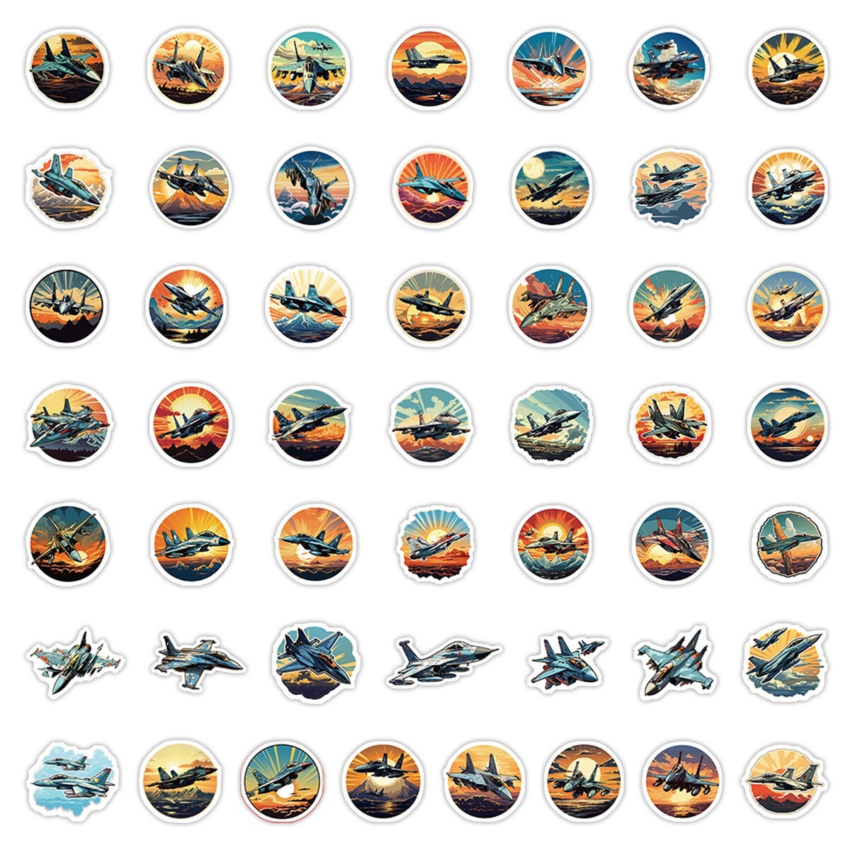 50 Pcs Stickers Fighter Jet Aircraft Cars Fridge Luggage Skateboard Phone Laptop
