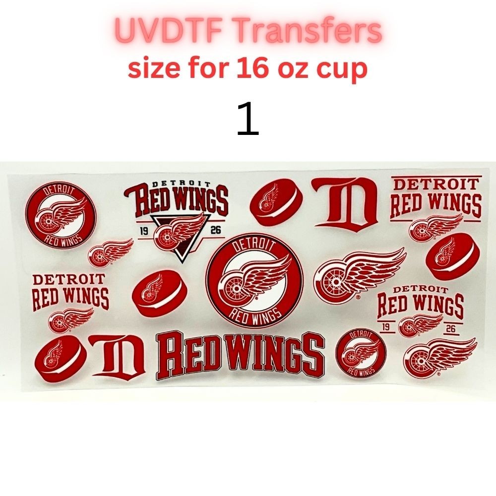 Red & White Hockey Inspired UV DTF Cup Wrap Transfer for 16 oz Glass Can