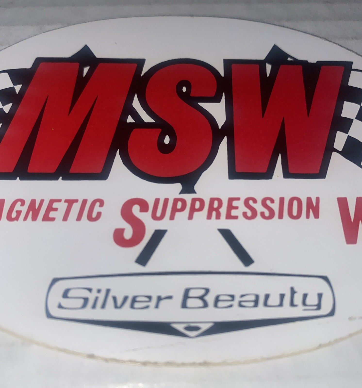MSW Oval Sticker Magnetic Suppression Wire Silver Beauty Checkered Flags Graphic